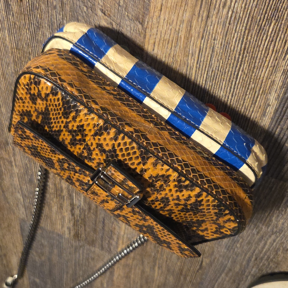 Fendi Flowerland Brown python Baguette Crossbody 3D Floral Snakeskin Chain Strap - Picture 6 of 16